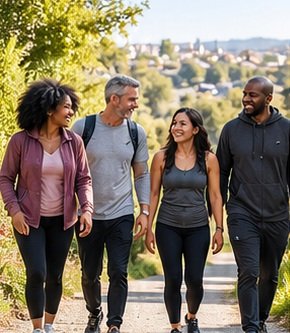 Adults walking outdoors together